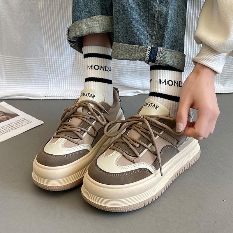 Ins Style Trendy Niche Thick Bottom Big Head Shoes Retro Peplum Breathable Anti-odor Anti-slip Wearable Low-top Sneakers
