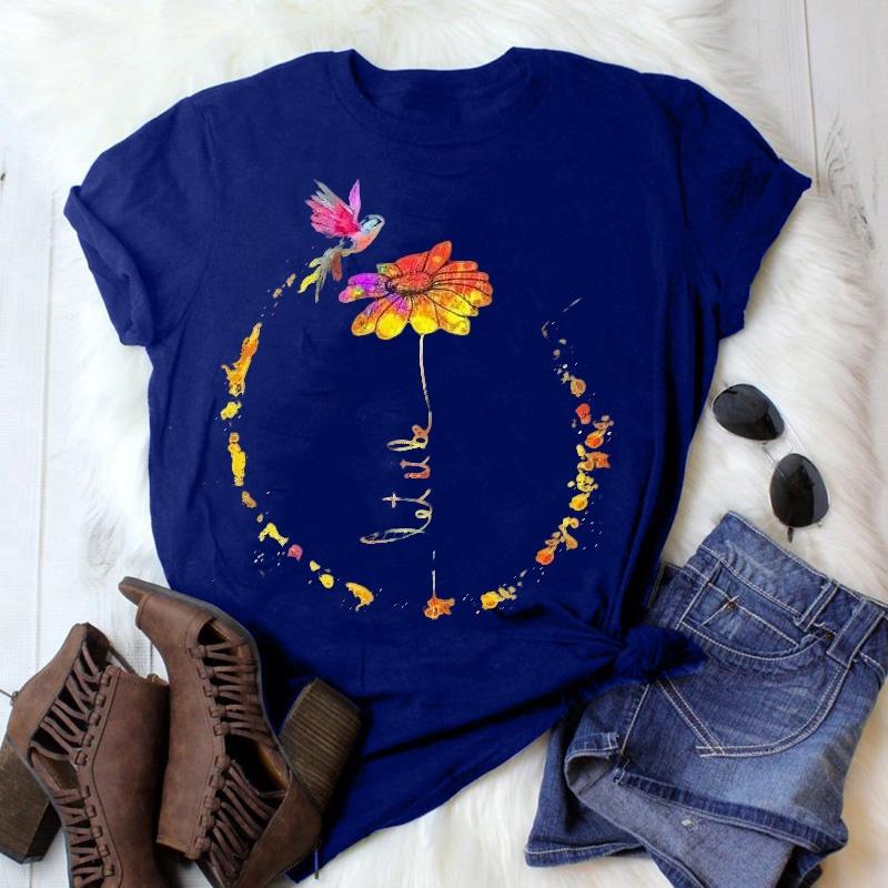 Women Fashion Short Sleeve Summer Shirt Casual Graphic Print Tops Original Let It Be T-Shirt for Female Girls Plus Size