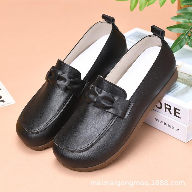 Womens Flat Loafers Casual Slip-On Shoes Round Toe PU Leather Comfortable Non-Slip Rubber Sole