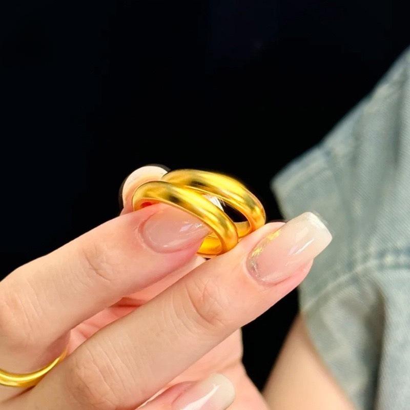 Women's Gold Starry Crushed Ice Ring - Thin Plain Band