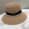 Straw Hat Ins Pearl M Letter Bucket Fisherman Hat Children Spring and Summer Fashion Versatile Basin Hat