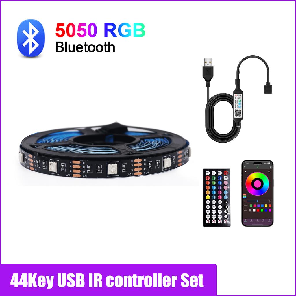 5V USB RGB LED Strip Lights Music Sync Bluetooth Remote Control Dimmable Flexible TV Backlight Ambient Lighting Kit