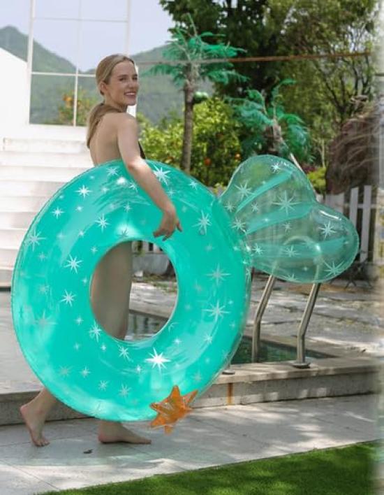 Kids' and adults' swim rings for girls and boys, perfect for summer, the beach, or the pool. Cute, sparkly, and colorful with handles. Safe for water