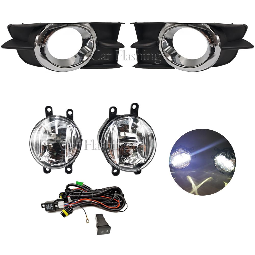 Car LED Fog Light For Toyota 2009 2010 2011 2012 Halogen with Wires Switch Harness Kit Angel Eyes Fog Lamp Cover
