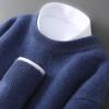 Herren Pullover aus reiner Wolle, schwer, Rundhalsausschnitt, lockere Passform, warm, einfarbig, ideale Basisschicht für Herbst/Winter.