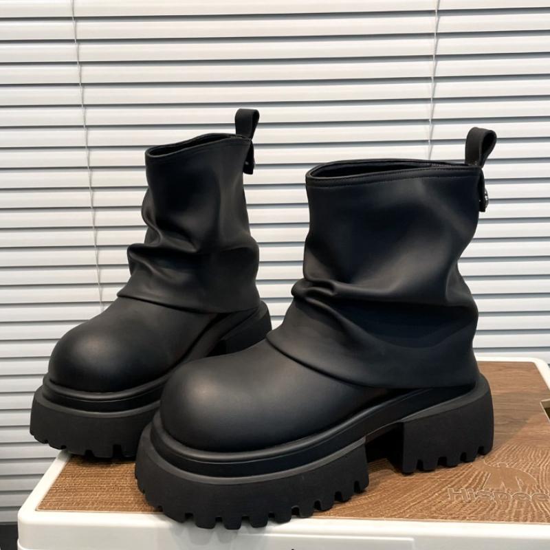 Fashion Women High Boots Platform Chunky Ankle Boots Pleated Designer 2025 Winter New Shoes Knee High Chelsea Goth Fashion Botas Mujer