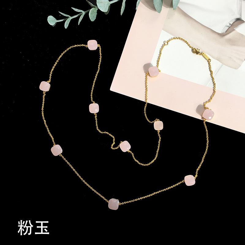 Fashion Beaded Necklaces Long Sweater Chain Necklace Faceted Colorful Candy Fruit Sugar Pendant Crystal Necklace Stainless Steel