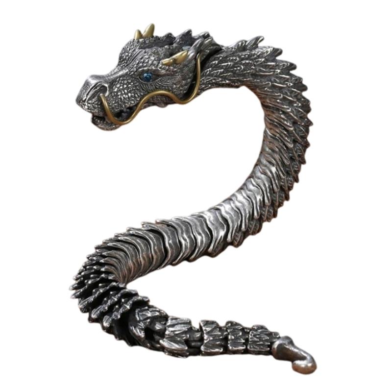 

Антикварный серебряный металлический браслет «Лун» Модный браслет из меди с драконами Отличительный аксессуар-браслет для встреч