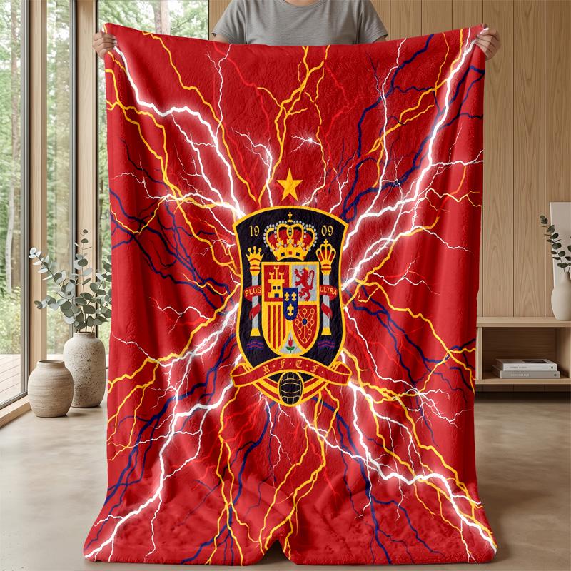 Spain Football Printed Flannel Blanket Skin Friendly Warm Decorative Throw for Indoor Couch Bed Daily Use