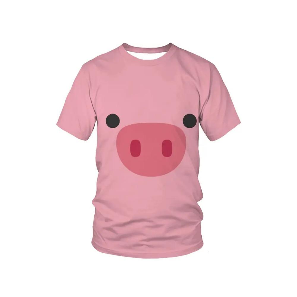 Men's Funny Flying Pig Graphic Print T-Shirt Clothes Summer Short Sleeve Cute Pig Casual T-shirts Top Women Clothing