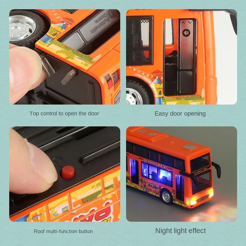 Children's Double-decker Sightseeing Bus Pull Back Car Light Music Can Open The Door Bus Inertial Toy Model Boy Birthday Gift