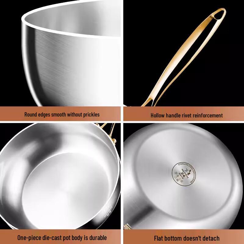 ZISIZ 316 Stainless Steel Flat-Bottom Frying Pan