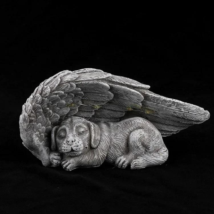 Resin Angel Dog Cat Statue Garden Decor Puppy Tombstone Sculpture Angel Wings LED Lights Garden Home Statues Figurine Gifts