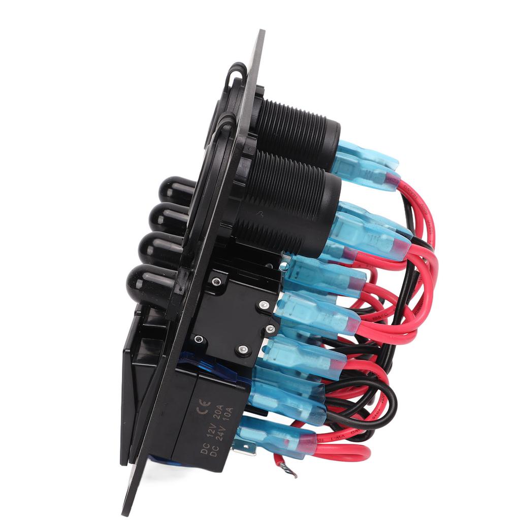 4 Gang Rocker Switch Panel with USB Cigarette Lighter Socket Toggle ON Off Combination Switch Panel for Caravan Yacht