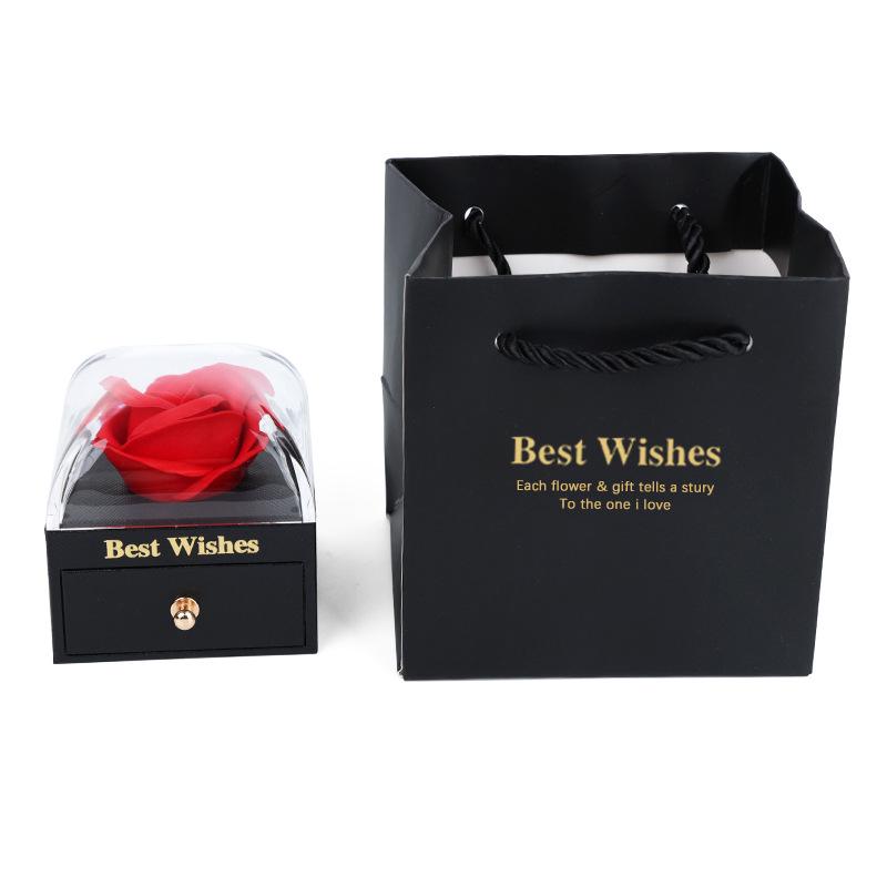 Luxury Rose Preserved Flower Jewelry Gift Box with Drawer for Valentine's Day