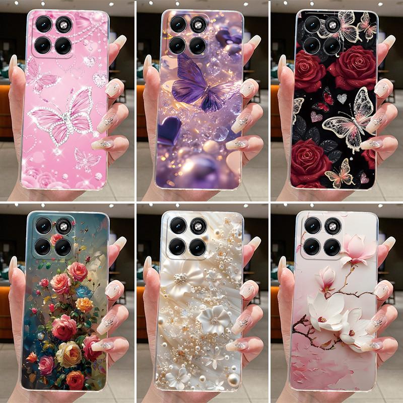 Etui Na Motorola Edge 70 Fusion Przezroczyste Luksusowe Modne Motyl Kwiaty Miękki TPU Silikonowy Pokrowiec Na Telefon dla Edge70 Fusion Zderzak