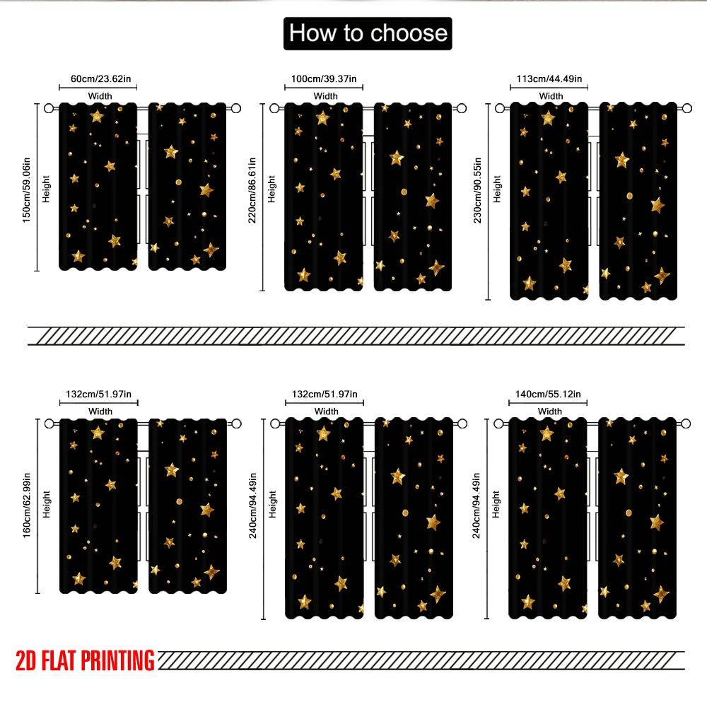 Flat Printing Window Drapes Golden Glitter Stars Digital Printed Polyester Holiday Decorations Use Oversized Curtains Set Of 2 Made
