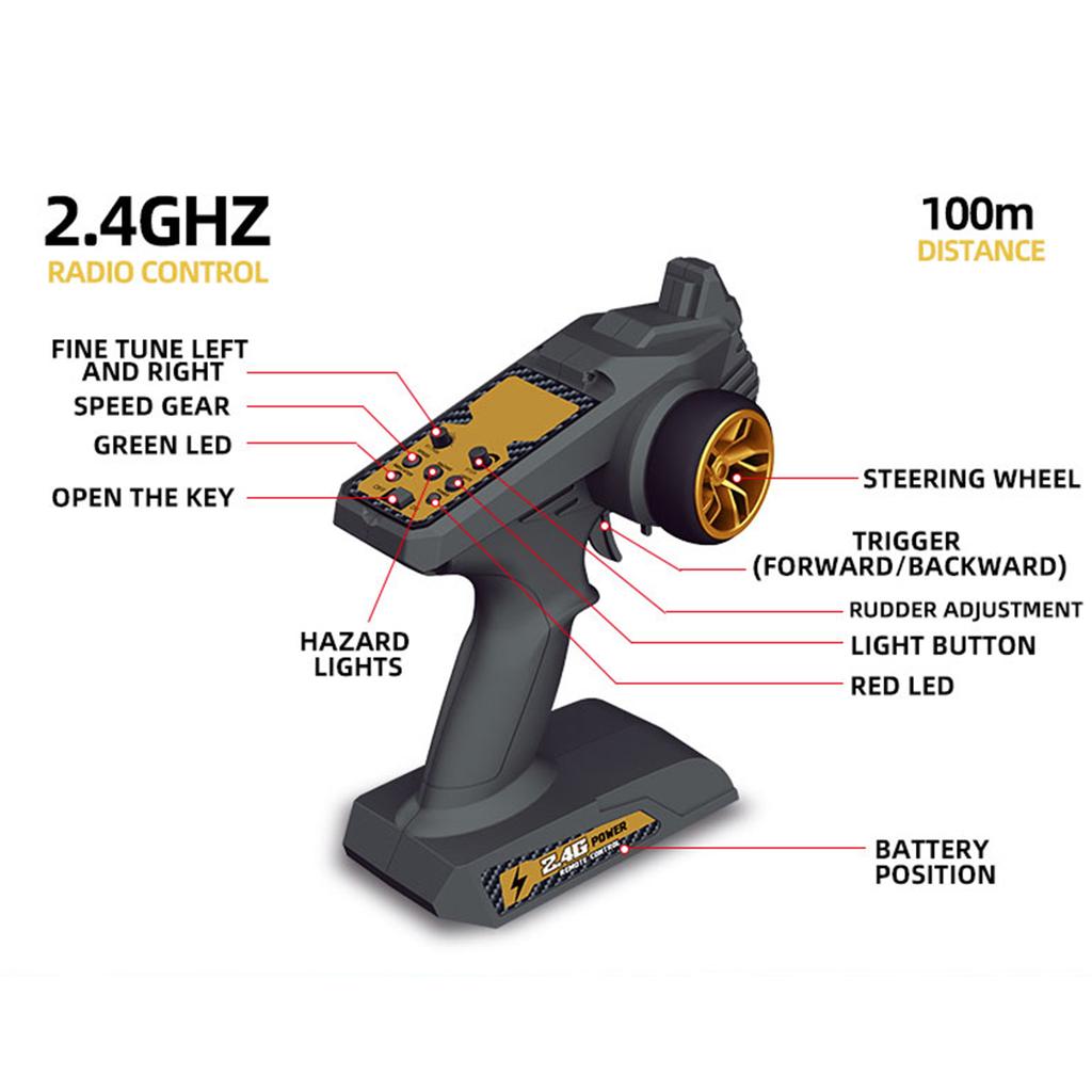 2.4G 1 10 RC Crawler Remote Control Off Road Truck with LED Lights 100m Range Indoors Outdoors Yellow