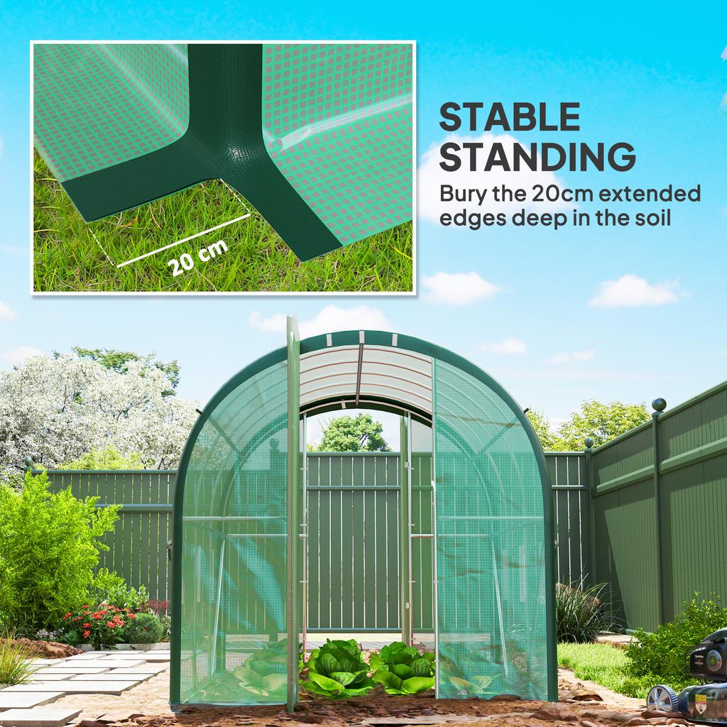 3 X 2 M Polytunnel Greenhouse, with Windows and Doors - Green