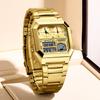 For FB0057 4 Subdials 40mm Simple Square Gold Chronograph Alarm Date Stainless Steel Business Waterproof WristWatch+ Gift Box