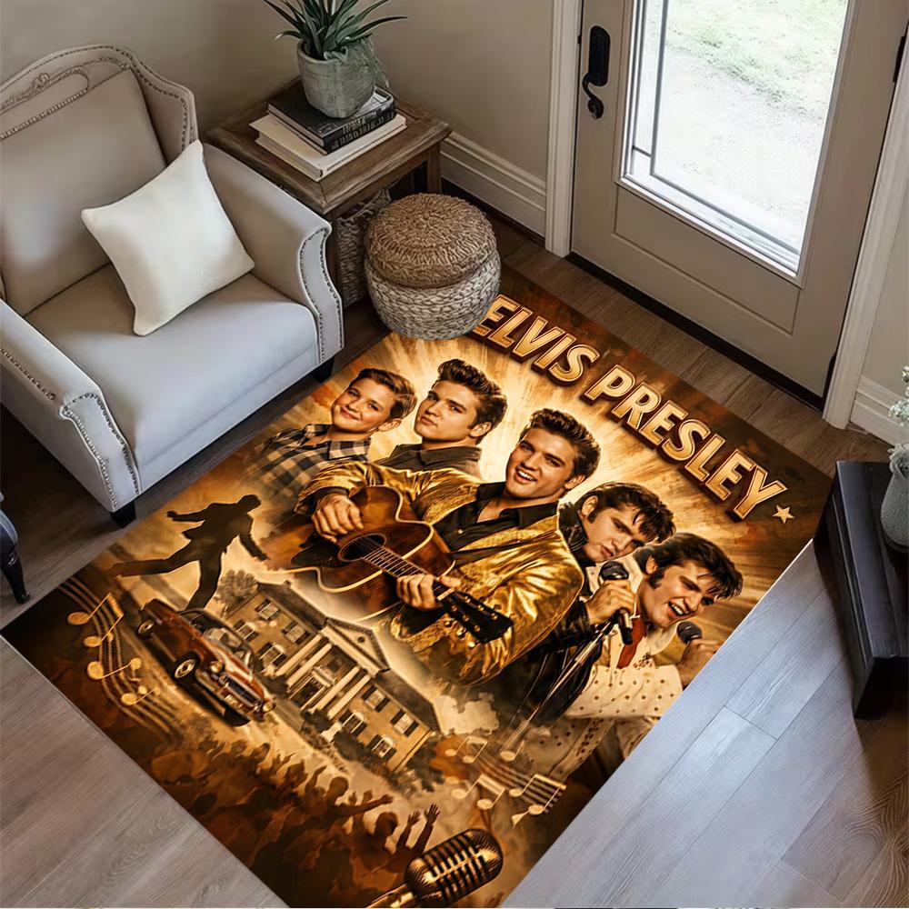 Elvis Presley: Rock Roll Carpet Perfect for Entryway Study room Balcony Game Room Anti-slip Rug Anime Office Decor Best for Christmas