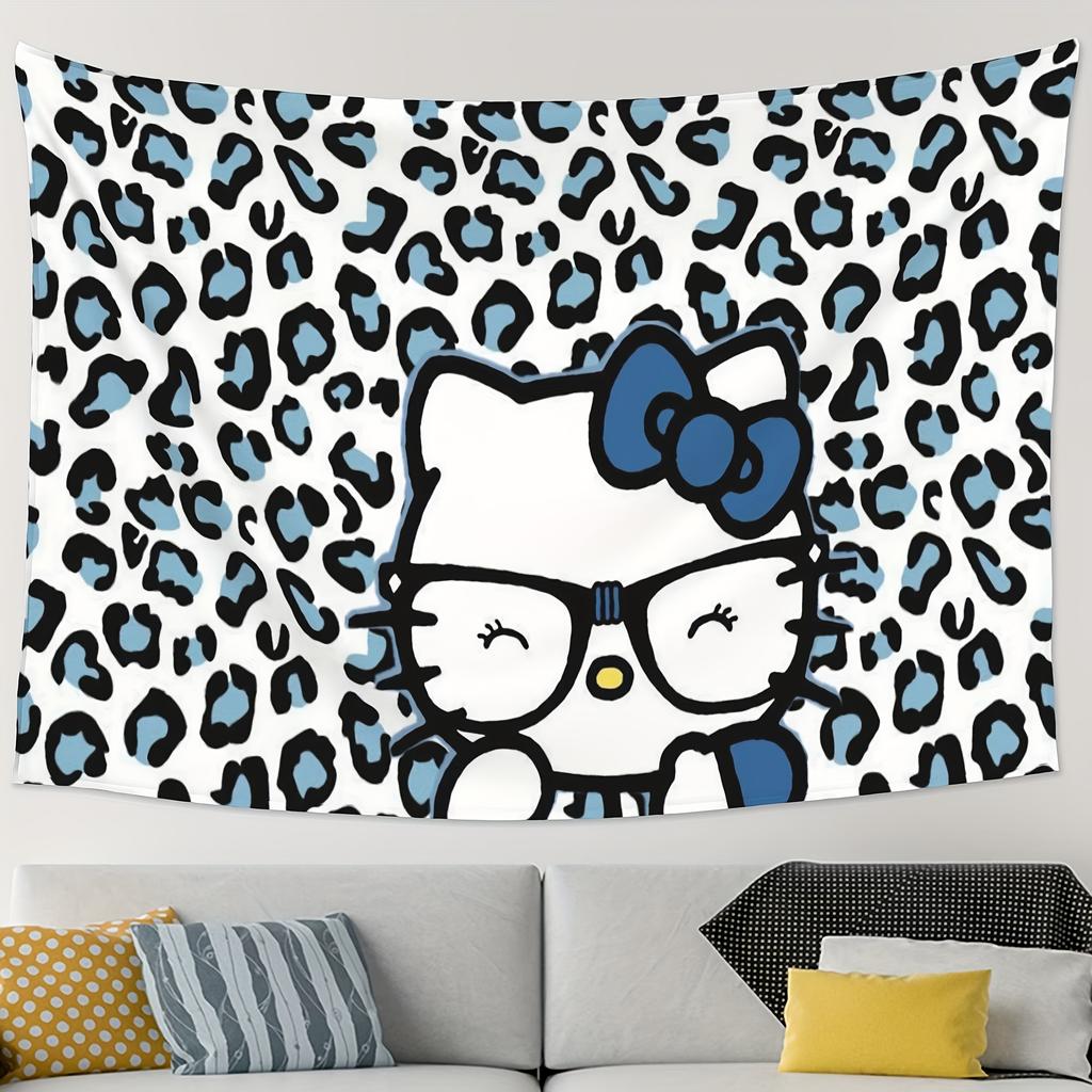 Sanrio Hello Kitty Kuromi My Melody Tapestry Cute Anime Wall Decor Soft Terry Cloth Blue Leopard White Bedspread for Party