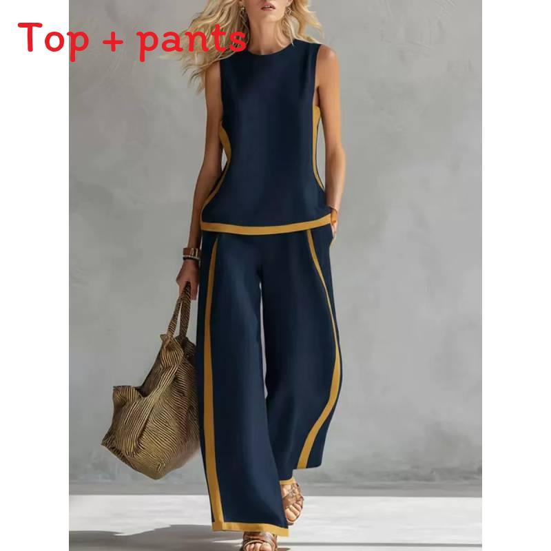 Tuta da donna estiva senza maniche a blocchi di colore con tasche e inserti per abbigliamento casual
