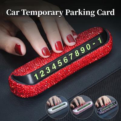 Women Car Temporary Parking Card Car Bling Kit Glittering Hidden Telephone Number Plate Auto Park Stop Card Accessories