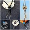 Round Bolo Tie Trendy Shirt Imitation Gem Pendant Retro Star Necklaces  For Men Women