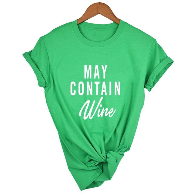 Kann Wein enthalten T-Shirt Alkohol Shirts Damen Buchstaben Print Tops Lustiges Trinkshirt Freizeit Kurz
