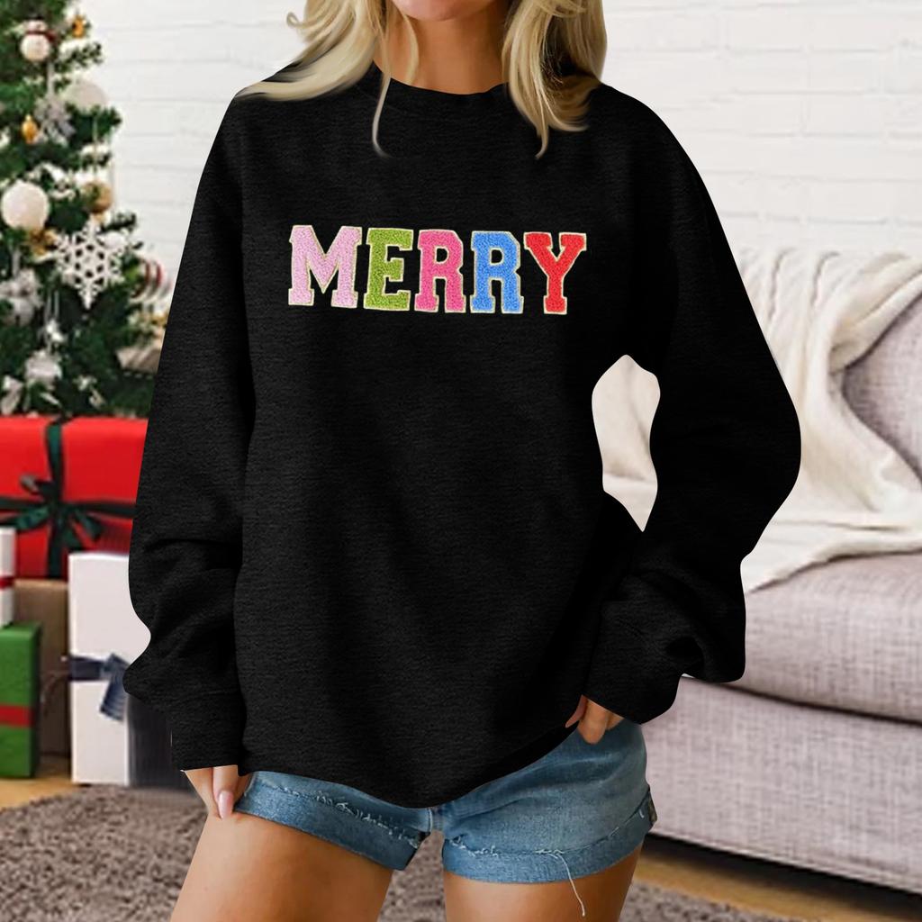 Women's Fashion Casual Long-sleeved Loose Christmas Printed Round Neck Pullover Hoodie Sweatshirt