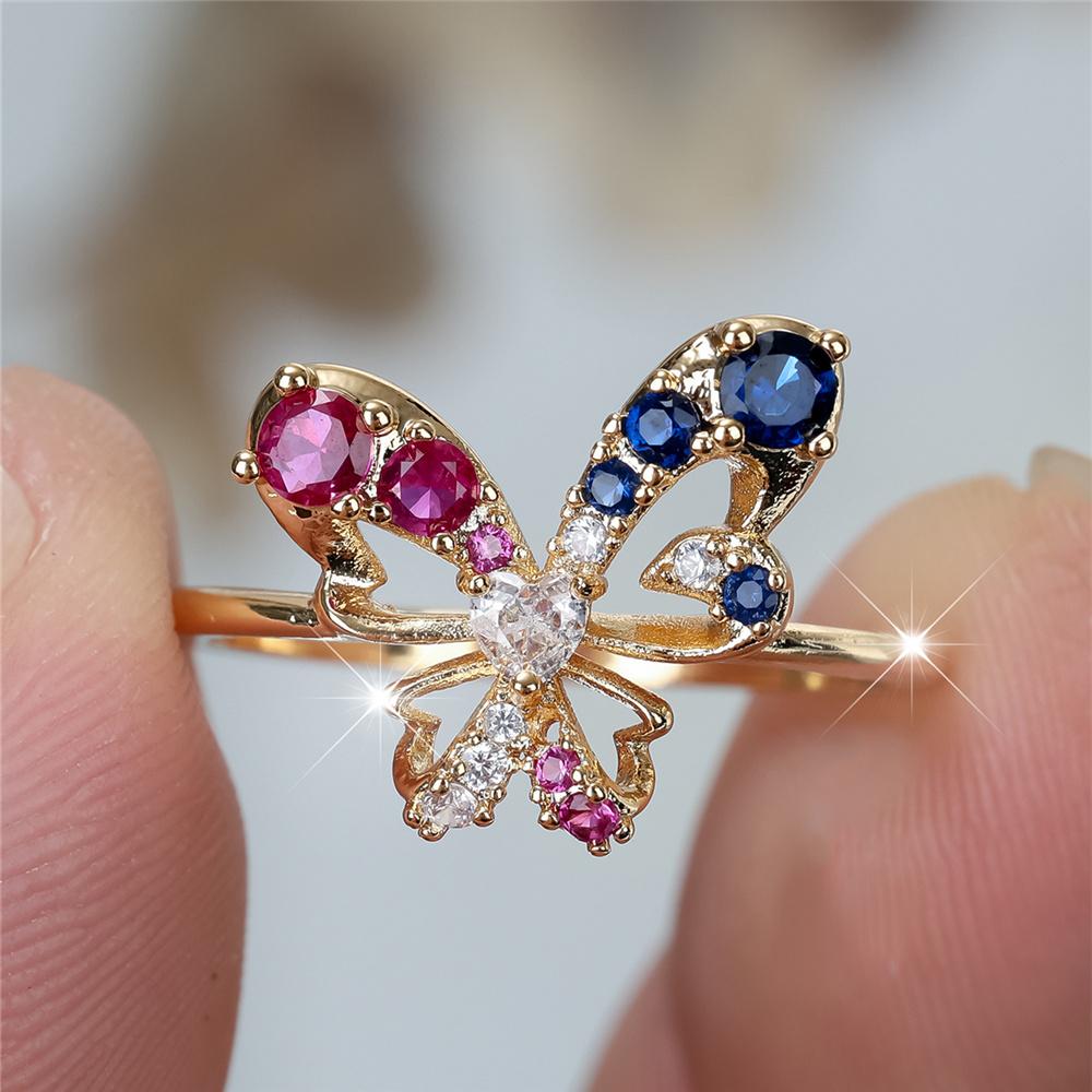 

Trendy Rainbow Zircon Butterfly Vintage Gold Color Wedding Bands Engagement Rings For Women Men Minimalist Jewelry 10 різнокольоровий