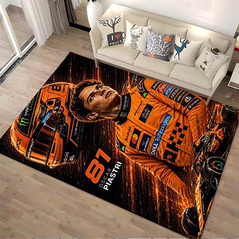 Racing Driver with Helmet and Car Design Non-slip Rug Suitable for Living Room and Bedroom Sofas.