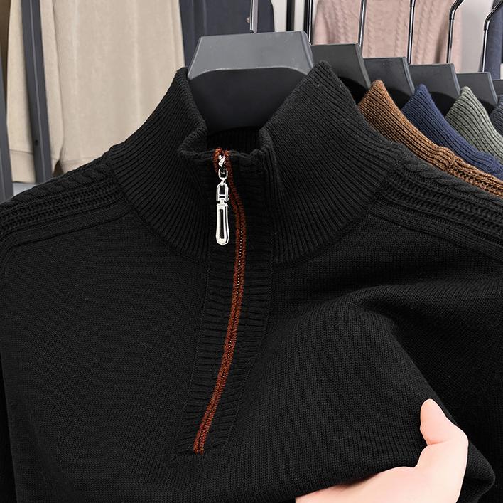 

2025 Autumn Winter New Mens Sweater Zippers Turtleneck Long Sleeve Men Warm Pullovers Sports Sweater 3XL чёрный