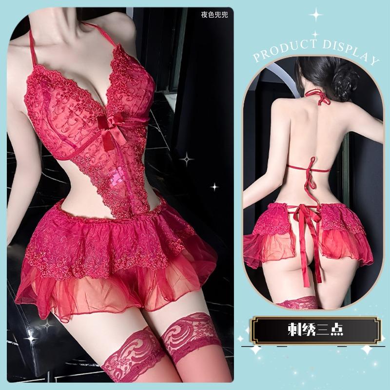 Sexy Lingerie Sexy Lace Open File One-piece Three-point Temptation Hot Pajama Skirt Uniform Suit Sexy Lingerie