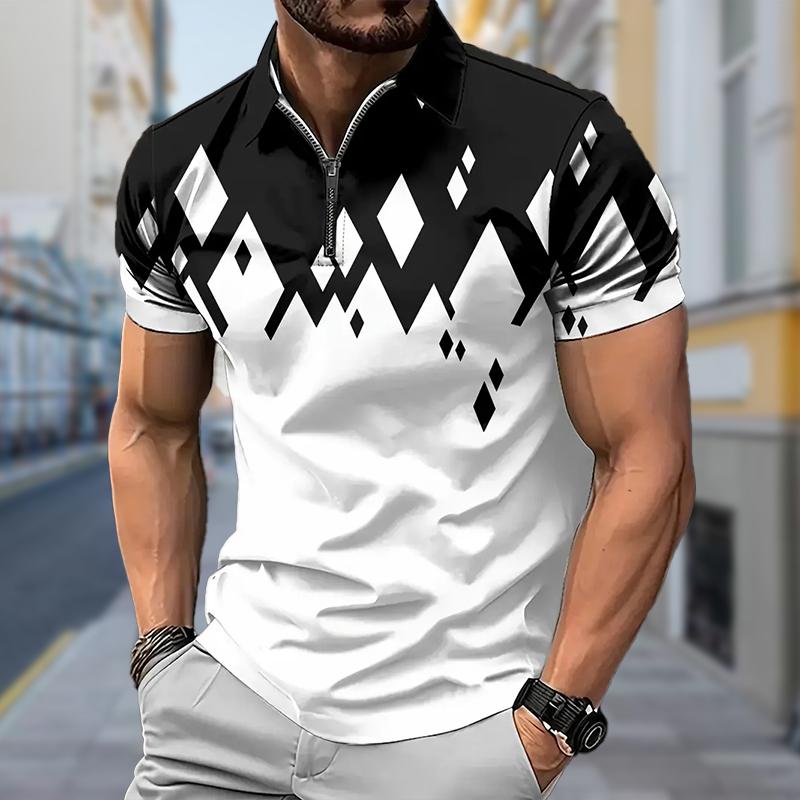 

Мужская рубашка поло повседневная на молнии с коротким рукавом модная повседневная на молнии лето весна стандартный крой 3D цветная сетка принт рубашка XL