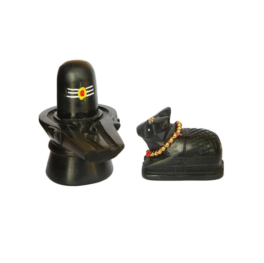 TreegoArt Handicraft Shivling with Nandi Statue Home Decorative Showpiece for Home Puja and Temple - Pack of 2 чёрный