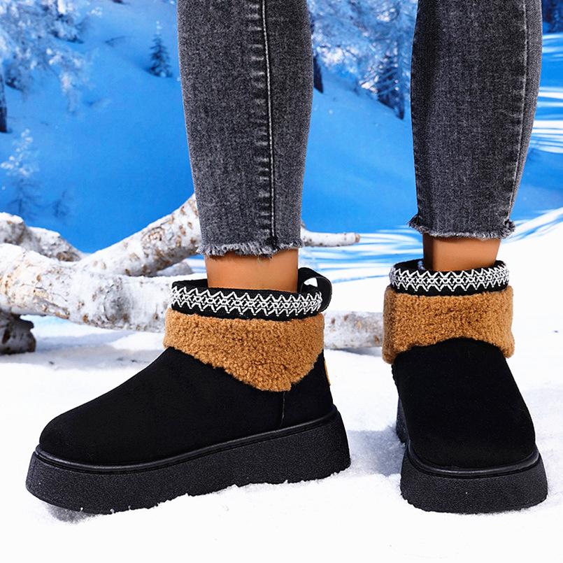 Cloth cover foot velvet short cotton shoes 2025 autumn new large size round head warm thick-soled snow boots women