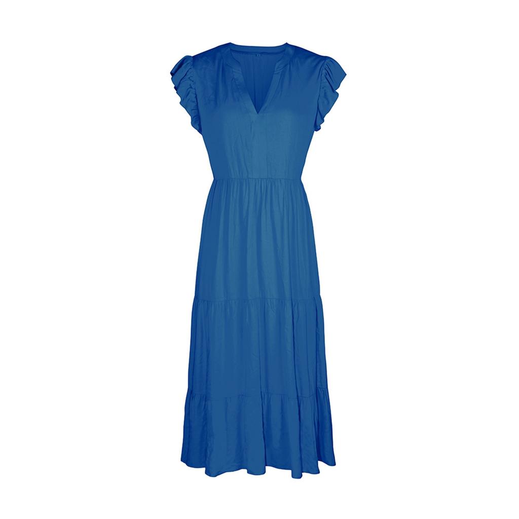 Women's Spring And Summer V-neck Cross Polka Dot Floral Dress With Lace Dress