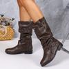 Retro Women Boots Autumn/Winter  New Large Size Short Boots Thick Heel Knight Boots Leather Fashion Designer Shoes For Women