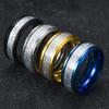 Men's 8MM Meteorite Stone Pattern Inlaid Silver Stainless Steel Ring - Engagement Wedding Band for Cocktail Party High