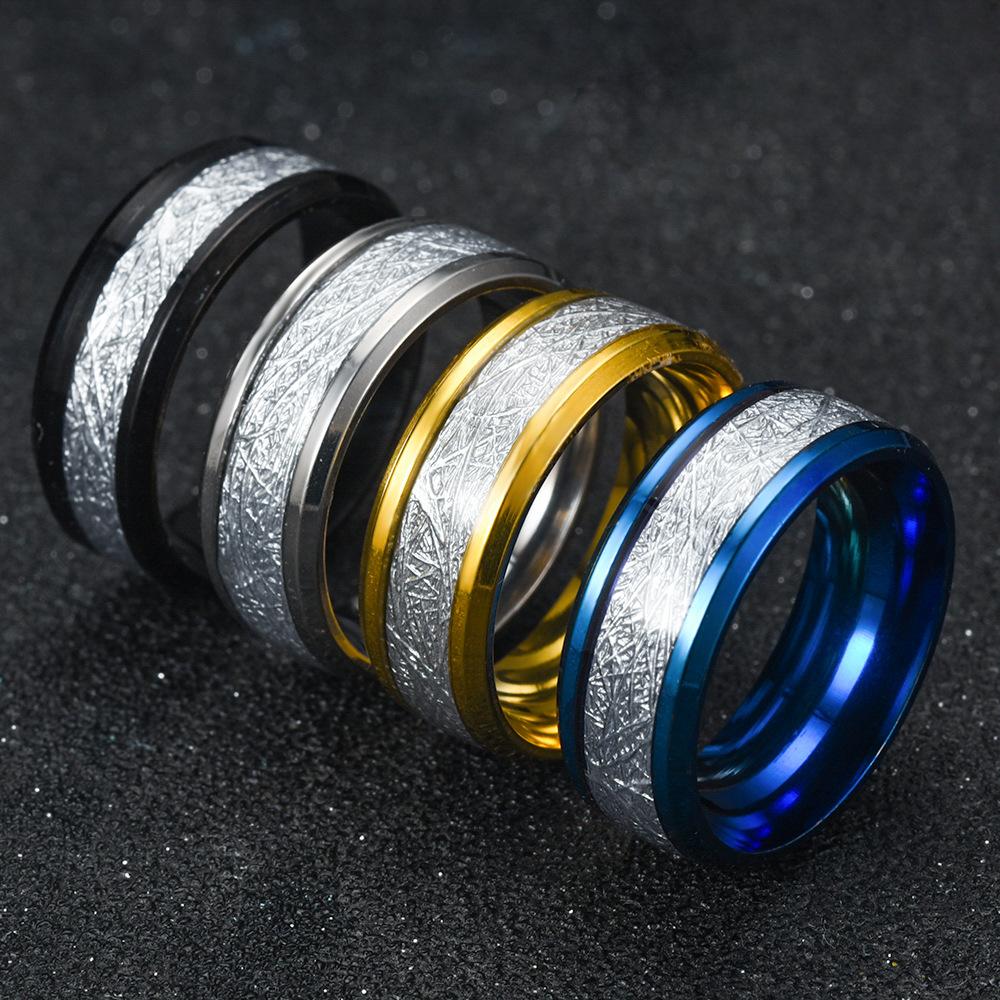 Men's 8MM Meteorite Stone Pattern Inlaid Silver Stainless Steel Ring - Engagement Wedding Band for Cocktail Party High