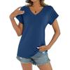 Women's Casual T-shirt Loose Basic V-neck Pleated Short-sleeved Top