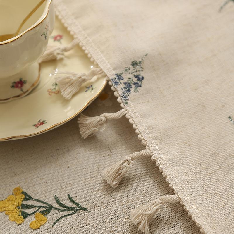 Linen High-End Embroidered Table Cloth, High-End Light Luxury, Xiaoqing Fresh Air Thickened Tablecloth, Coffee Table Cover Cloth