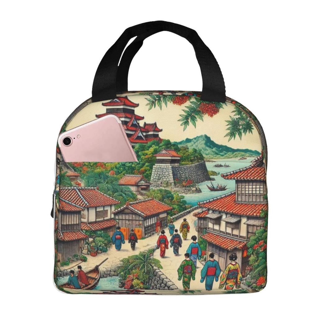 Ryukyu Kingdom Castle Town Walk Insulated Lunch Bag for Kids School Cooler Thermal Food Box Tote Portable Lunch Boxes Container