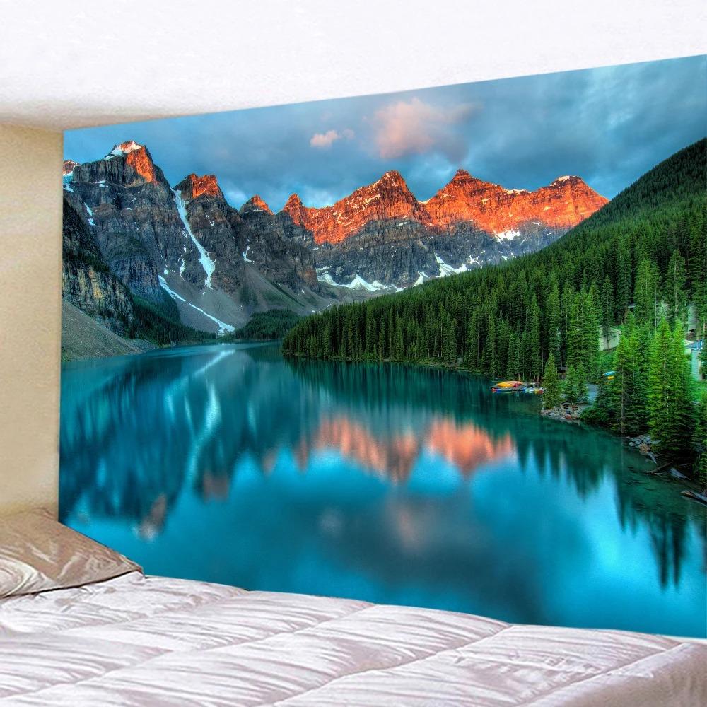 Ocean Wall Tapestry Landscape Forest Waterfall Lotus Cloth  Hanging Tapestries Decor  Carpet Beach  Home Decoration