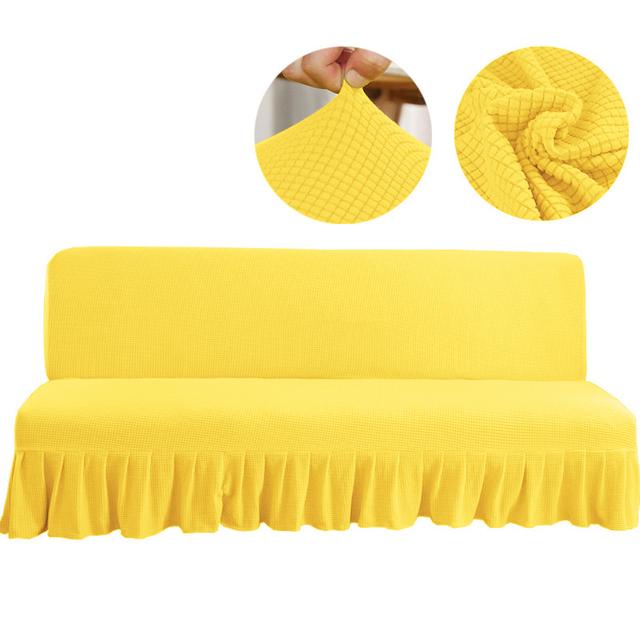 

Polar Fleece Fabric Armless Sofa Bed Cover Stretch Washable Big Elastic Armless Folding Sofa Furniture Bed Slipcover For Family Rm Room Decorative S Size 120-150CM жовтий