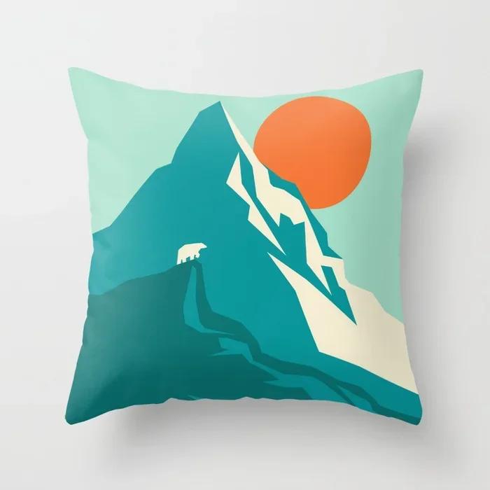 Polyester Pillow Cover Minimal Line Abstract Sunset Throw Pillow Case Sun Moutain Decorative Cushion Covers For Home Sofa Chair