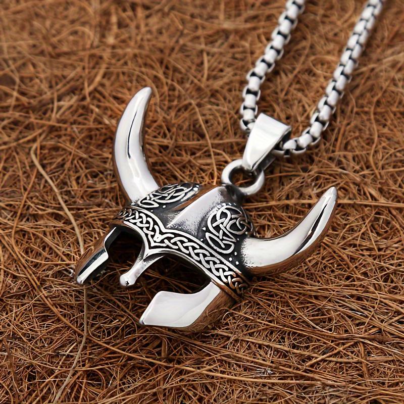 Vikings Mask Helmet Pendant Necklace Nordic Celtic Knot Necklaces For Men Vintage Amulet Jewelry Gift
