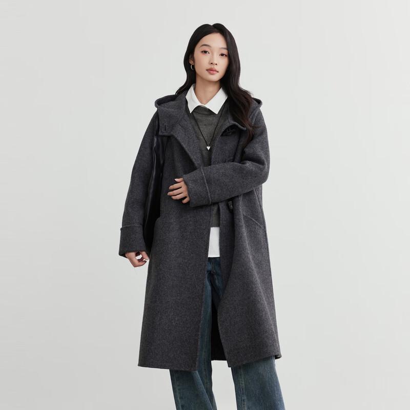 Elva' Island Women's Winter Long Hooded Double-Faced Wool Coat